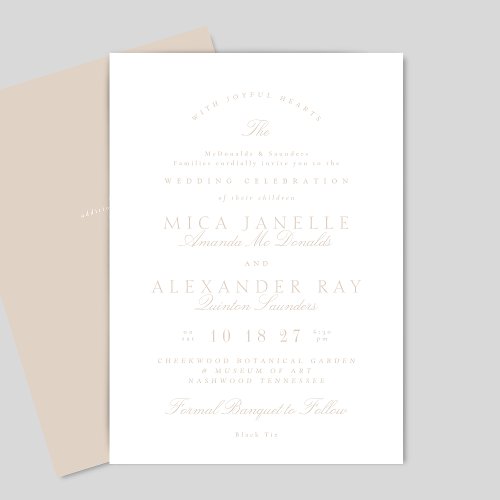 Blush Pink Elegant Calligraphy Formal Wedding Invitation