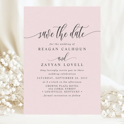 Blush Pink Elegant Calligraphy Save The Date