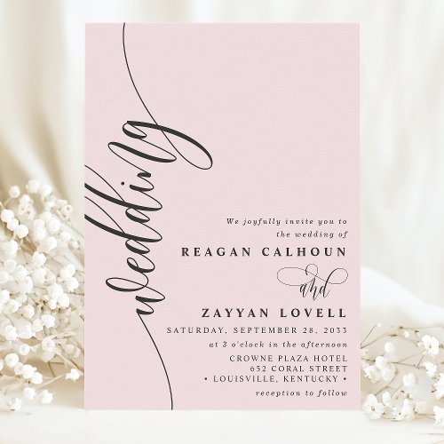 Blush Pink Elegant Calligraphy Script Wedding Invitation