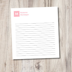 Blush Pink Elegant Chic Trendy Monogram Lined Notepad