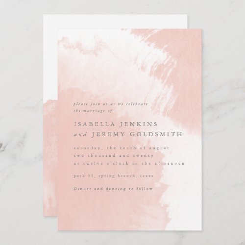 Blush pink elegant chic watercolor wedding invitation