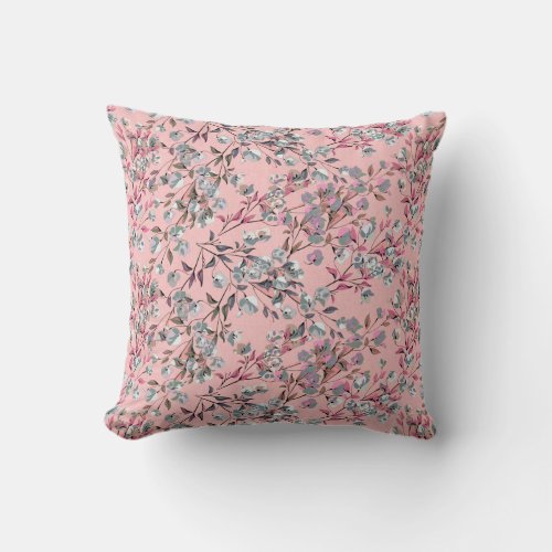 Blush Pink Elegant Dainty Floral Pattern Throw Pillow