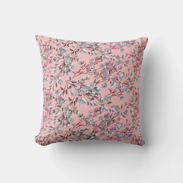 Blush Pink Elegant Dainty Floral Pattern Throw Pillow (Front)