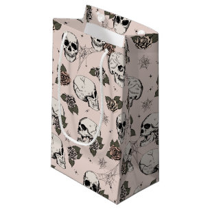 Blush Pink Elegant Dark Halloween Skull Small Gift Bag