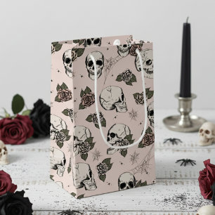 Blush Pink Elegant Dark Halloween Skull Small Gift Bag