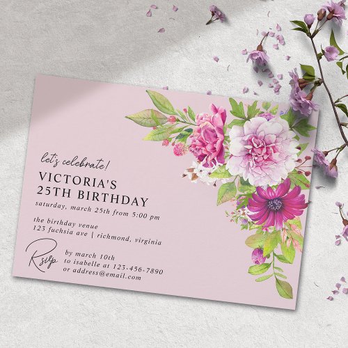 Blush Pink Elegant Floral Garden Any Age Birthday Invitation