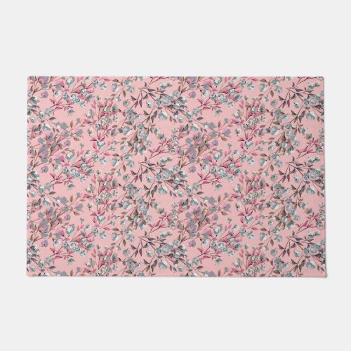 Blush Pink Elegant Floral Pattern Decorative Doormat