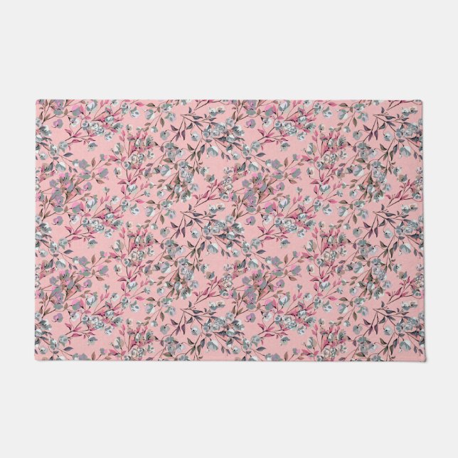 Blush Pink Elegant Floral Pattern Decorative Doormat (Front)