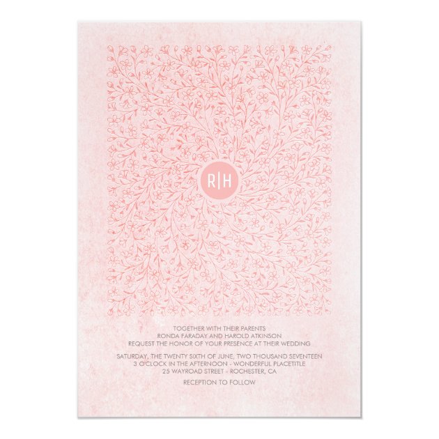 Blush Pink Elegant Floral Vintage Monogram Wedding Invitation