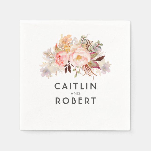 Blush Pink Elegant Floral Wedding Paper Napkins (Front)