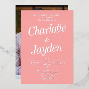 Blush Pink Elegant Foil Script Photo Wedding Foil Invitation