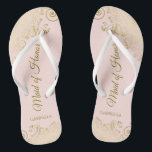 Blush Pink Elegant Gold Lace Maid of Honor Wedding Flip Flops<br><div class="desc">These beautiful wedding flip flops are a great way to thank and recognize your Maid of Honor while saving her feet at the same time. Features an elegant design with golden lace frills on a pale blush pink background and fancy gold colored script lettering. The test reads Maid of Honor...</div>