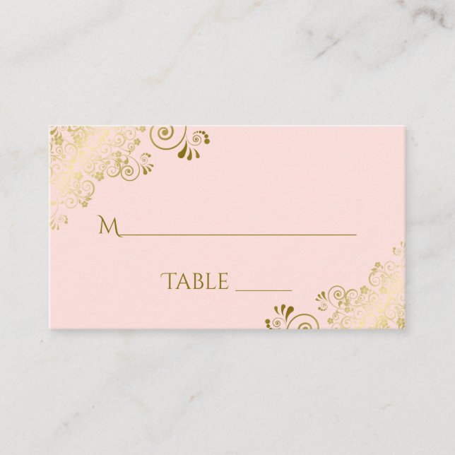 Blush Pink Elegant Gold Lace Wedding Escort Card (Front)