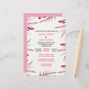 Blush Pink  Elegant Gold Wedding Invitation , Whit Stationery