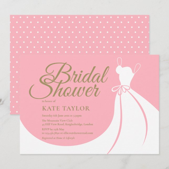 Blush Pink Elegant Gown Bridal Shower Invitation (Front/Back)