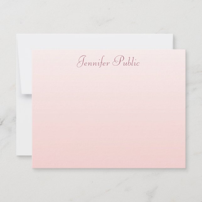 Blush Pink Elegant Hand Script Name Text Simple Note Card (Front)