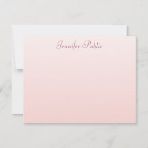 Blush Pink Elegant Hand Script Name Text Simple Note Card