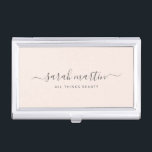 Blush Pink Elegant Handwritten Script Calligraphy Business Card Case<br><div class="desc">Elegant business card case featuring your signature with swashes in a gray handwritten script calligraphy along with your title over a blush pink background.  This simple and feminine design is great for a makeup artist,  hair stylist,  lashes technician,  beauty / nail salon or any woman owned business.</div>