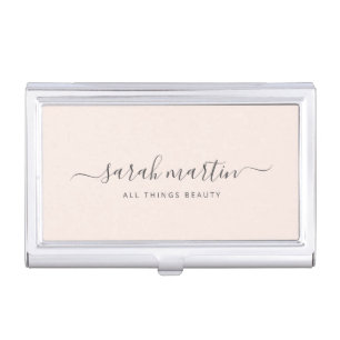 Blush Pink Elegant Handwritten Script Calligraphy Business Card Case
