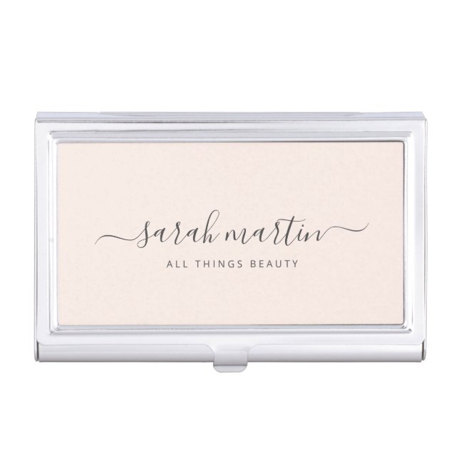 Blush Pink Elegant Handwritten Script Calligraphy Business Card Case (Front)
