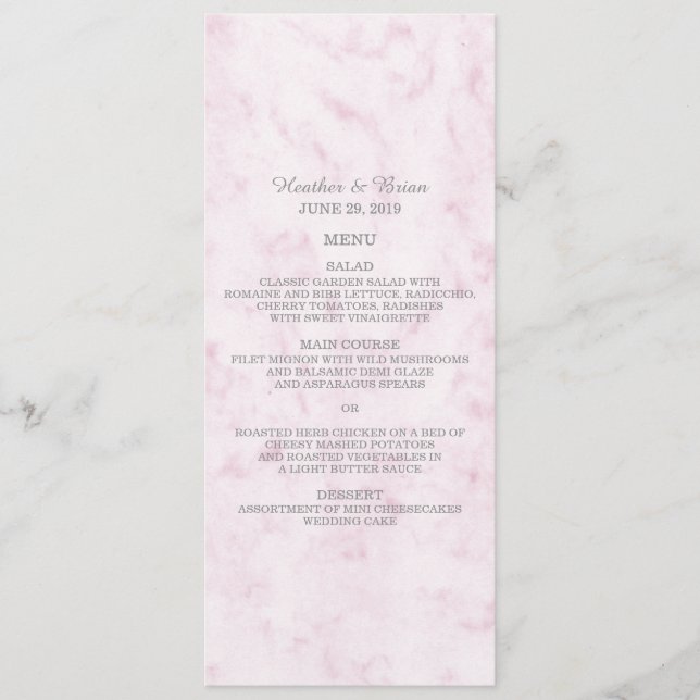 Blush Pink Elegant Marble Wedding Menu (Front)