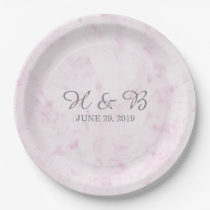 Blush Pink Elegant Marble Wedding Paper Plates
