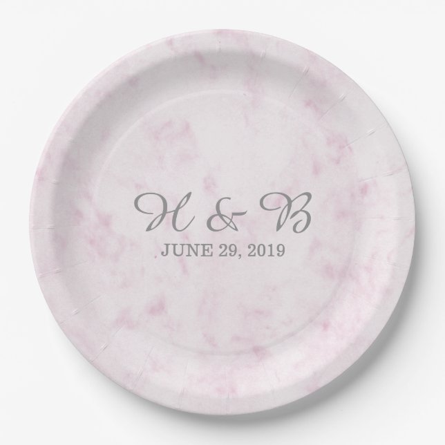 Blush Pink Elegant Marble Wedding Paper Plates (Front)