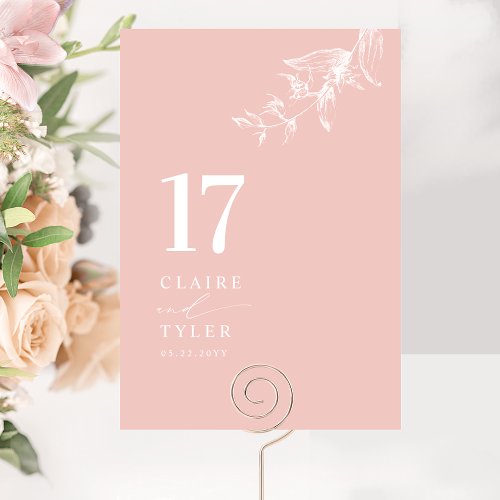Blush Pink Elegant Minimal Botanical Wedding  Table Number
