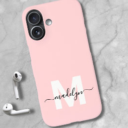 Blush Pink Elegant Minimal Name Monogram iPhone 16 Case