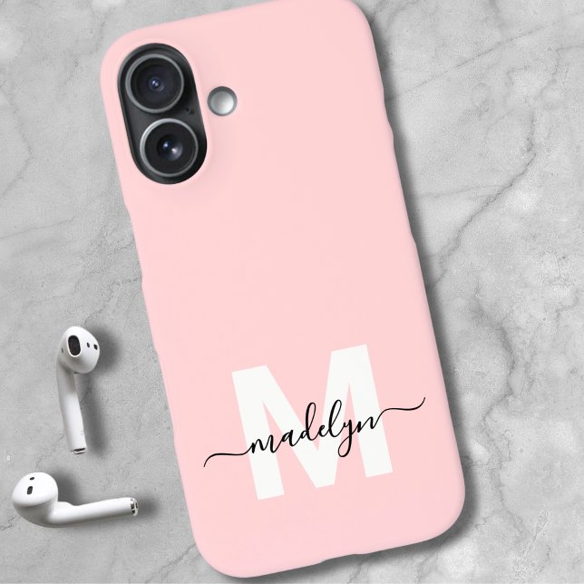 Blush Pink Elegant Minimal Name Monogram Case-Mate iPhone Case (Blush Pink Elegant Minimal Name Monogram iPhone 16 Case)