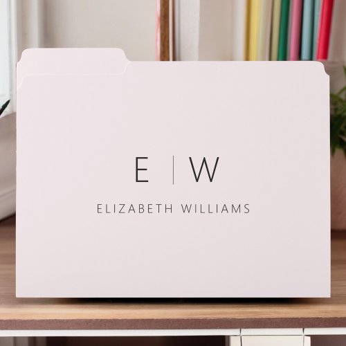 Blush Pink Elegant Minimalist Monogram Name File Folder