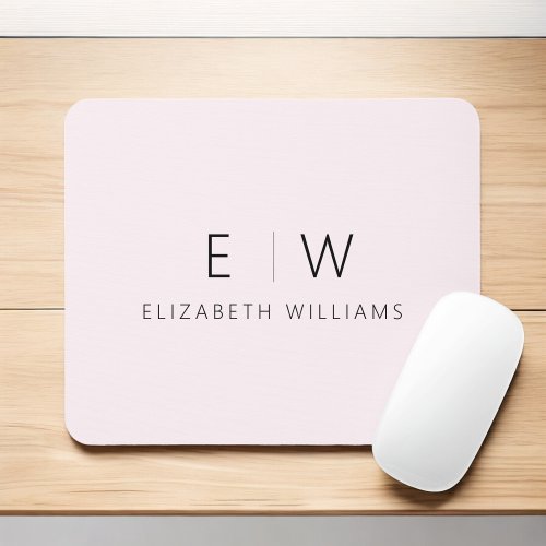 Blush Pink Elegant Minimalist Monogram Name Mouse Pad