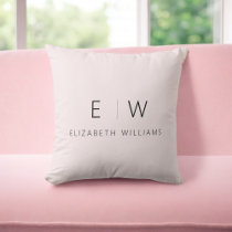 Blush Pink Elegant Minimalist Monogram Name Throw Pillow