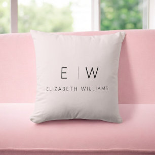 Blush Pink Elegant Minimalist Monogram Name Throw Pillow