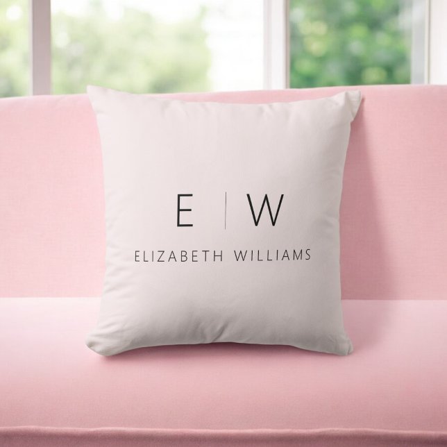 Blush Pink Elegant Minimalist Monogram Name Throw Pillow (Creator Uploaded)