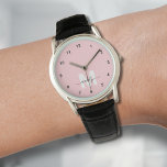 Blush Pink Elegant Minimalist Monogram Watch<br><div class="desc">Personalized Monogram Blush Pink and White Watch with Simple Black Numbers. This chic, girly watch blends classic style with a fun, personalized touch. It features a bold white initial on a soft blush pink background (note: the pink is a smooth, flat color without shimmer), with simple black numbers for easy...</div>