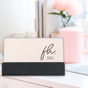Blush Pink Elegant Modern Chic Script Monogram Desk Business Card Holder
