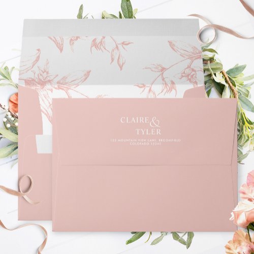 Blush Pink Elegant Modern Formal Floral Wedding Envelope
