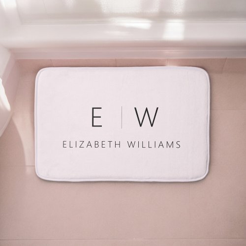 Blush Pink Elegant Modern Minimalist Monogram Name Bath Mat