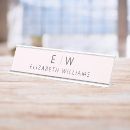 Blush Pink Elegant Modern Minimalist Monogram Name Desk Name Plate