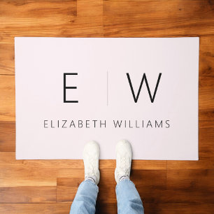 Blush Pink Elegant Modern Minimalist Monogram Name Doormat