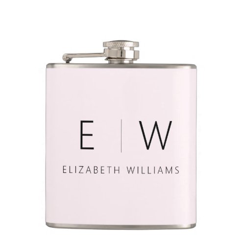 Blush Pink Elegant Modern Minimalist Monogram Name Flask