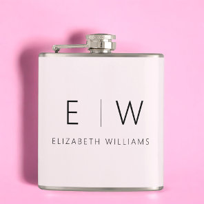 Blush Pink Elegant Modern Minimalist Monogram Name Flask