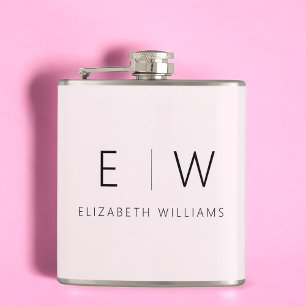Blush Pink Elegant Modern Minimalist Monogram Name Flask