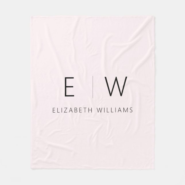 Blush Pink Elegant Modern Minimalist Monogram Name Fleece Blanket (Front)