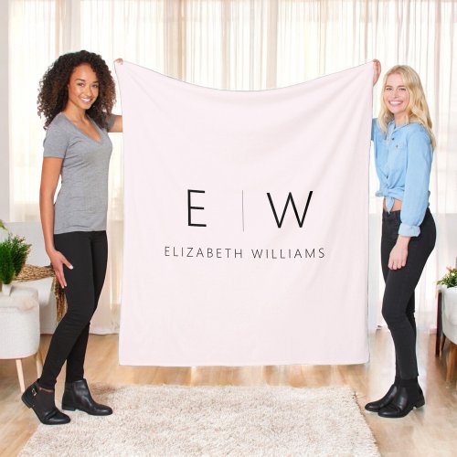 Blush Pink Elegant Modern Minimalist Monogram Name Fleece Blanket