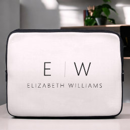 Blush Pink Elegant Modern Minimalist Monogram Name Laptop Sleeve