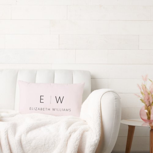 Blush Pink Elegant Modern Minimalist Monogram Name Lumbar Pillow