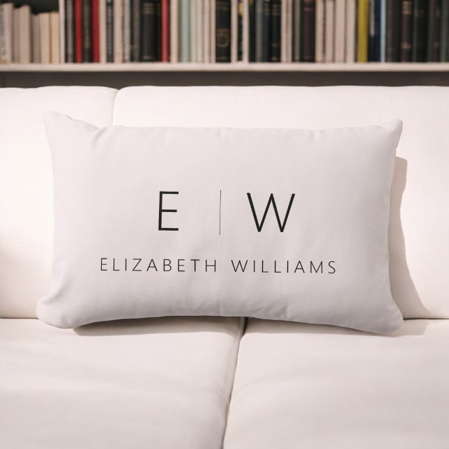 Blush Pink Elegant Modern Minimalist Monogram Name Lumbar Pillow (Creator Uploaded)