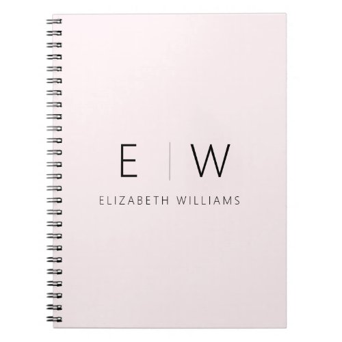 Blush Pink Elegant Modern Minimalist Monogram Name Notebook